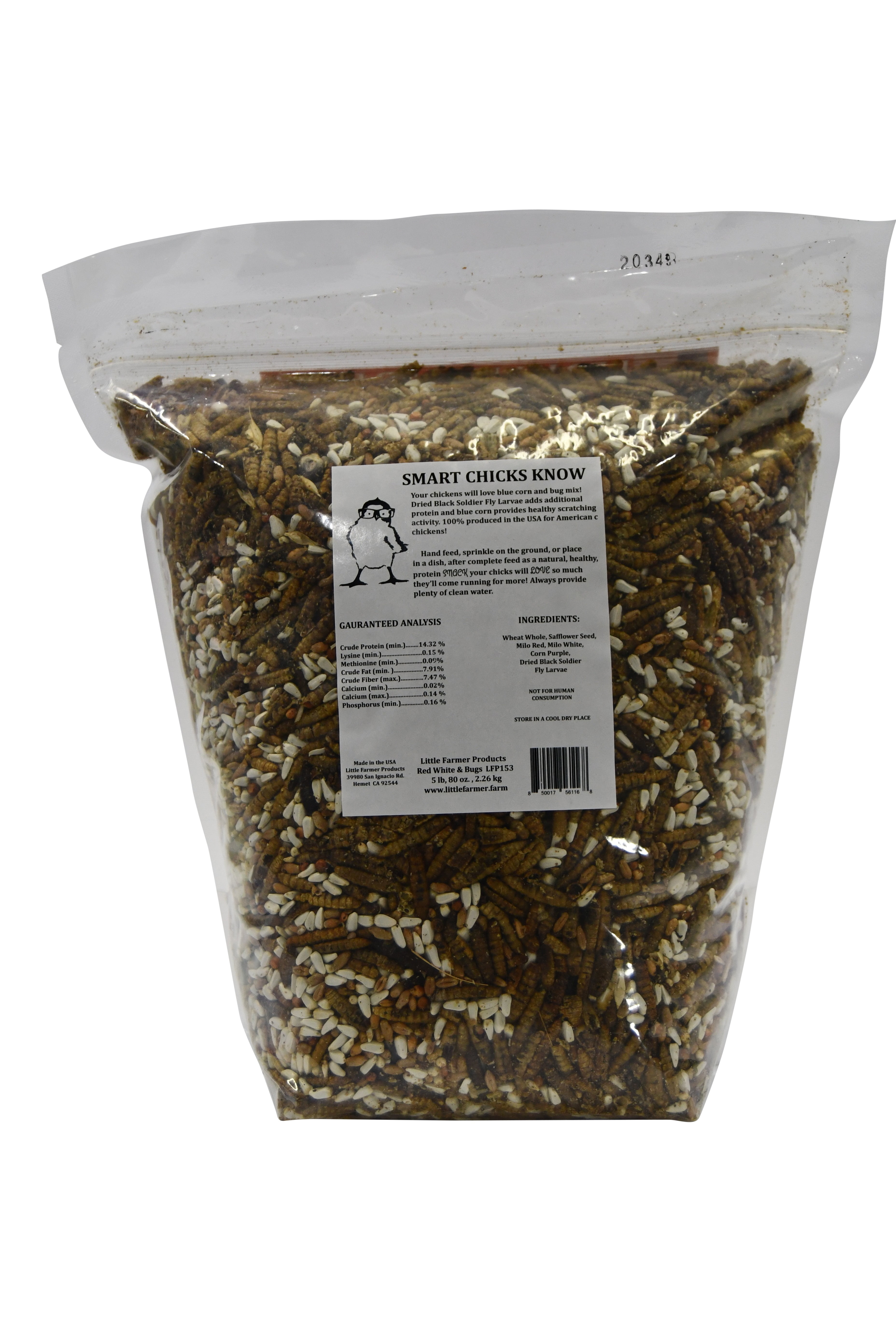 5lbs Red White and Bugs! Premium Non-GMO Black Soldier Fly Grubs, Blue Corn, Safflower Mix, Poultry Treat, USA Grown