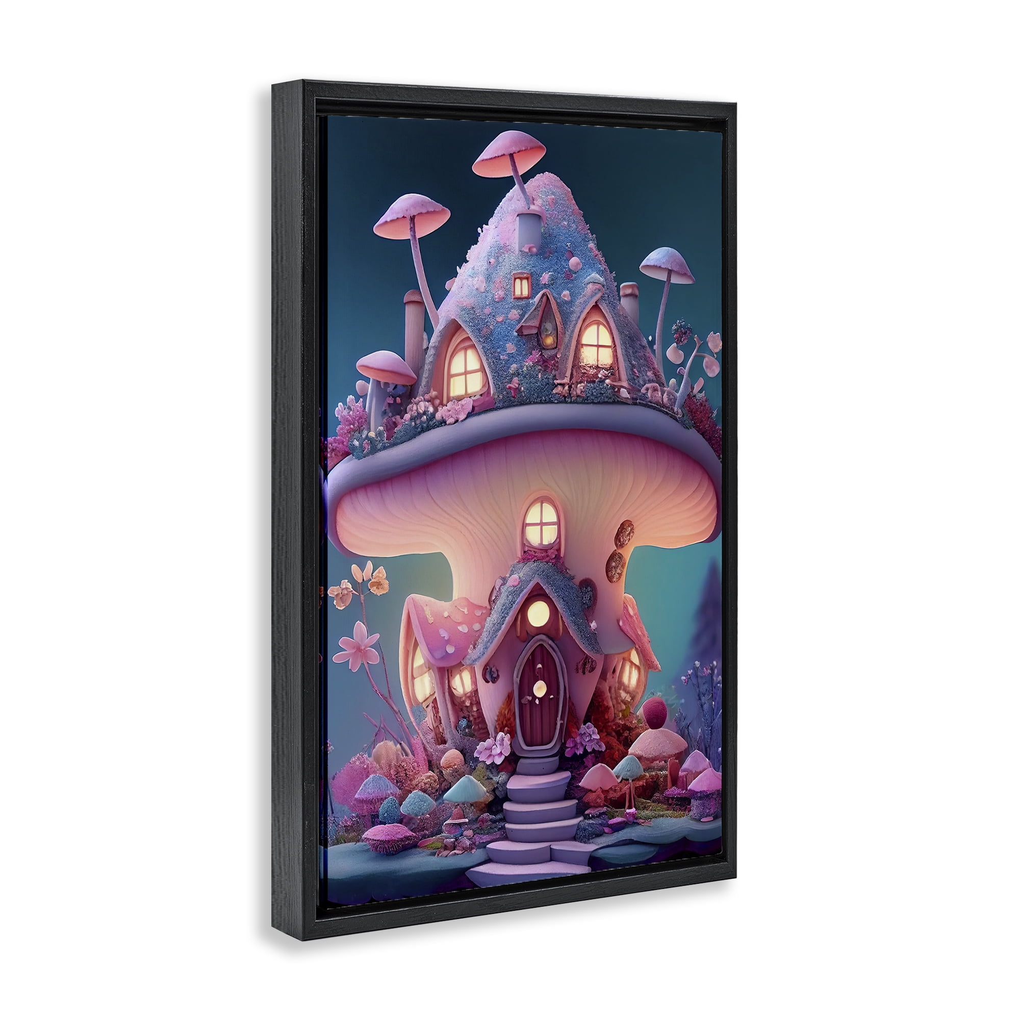 Stupell Industries Mystical Mushroom House Town & City Painting Black Floater Framed Art Print Wall Art, 21 x 31