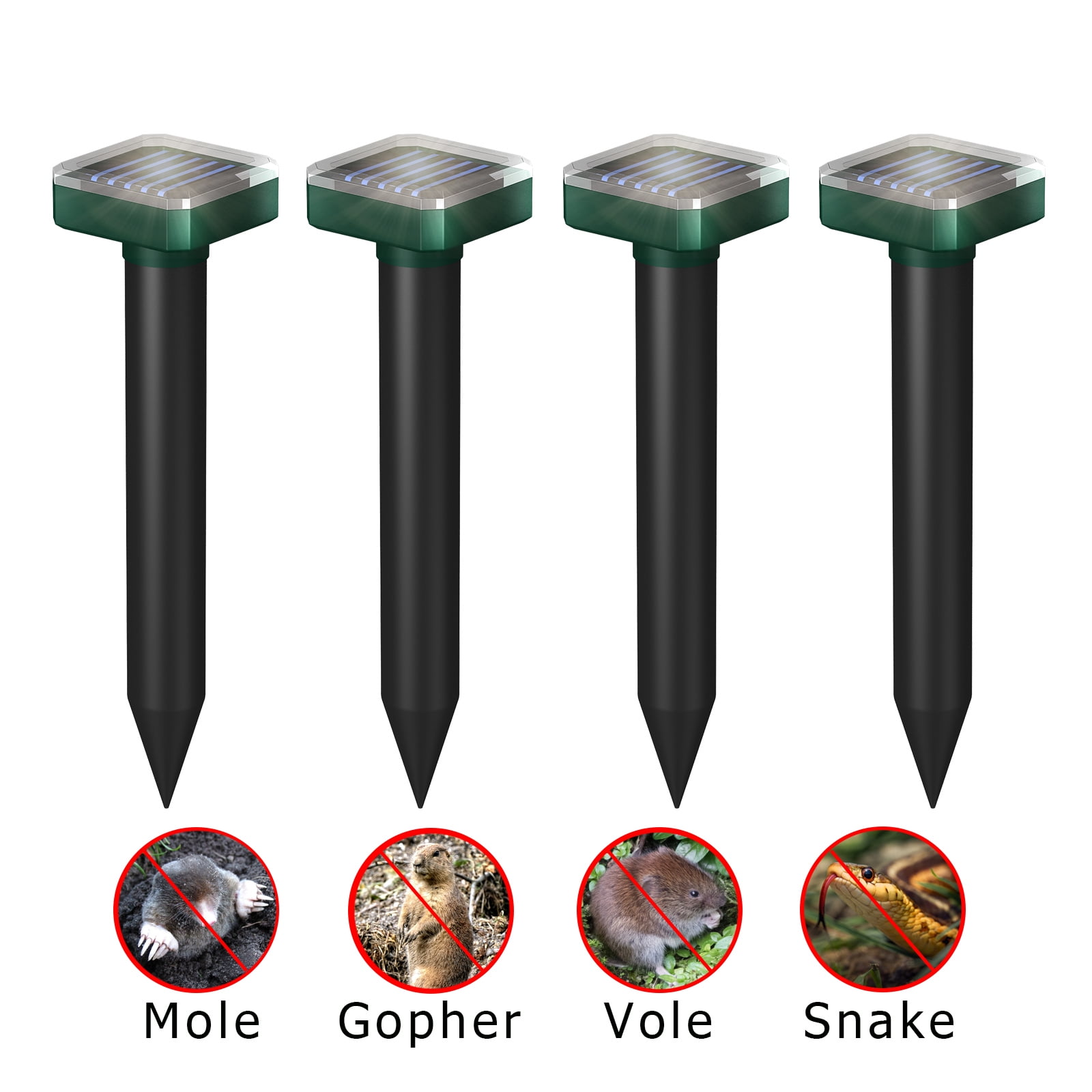 Solar Rodent Repellent 4 PCS, Mole Repeller for Lawns,Sonic Snake Repellent, Repel Mice,Rat,Gopher