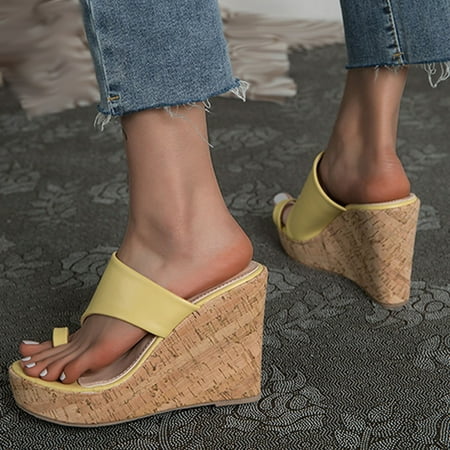 

Women s Shoes Casual Slip-on Sandals Imitation Wood Wedges Super High Heel Slippers