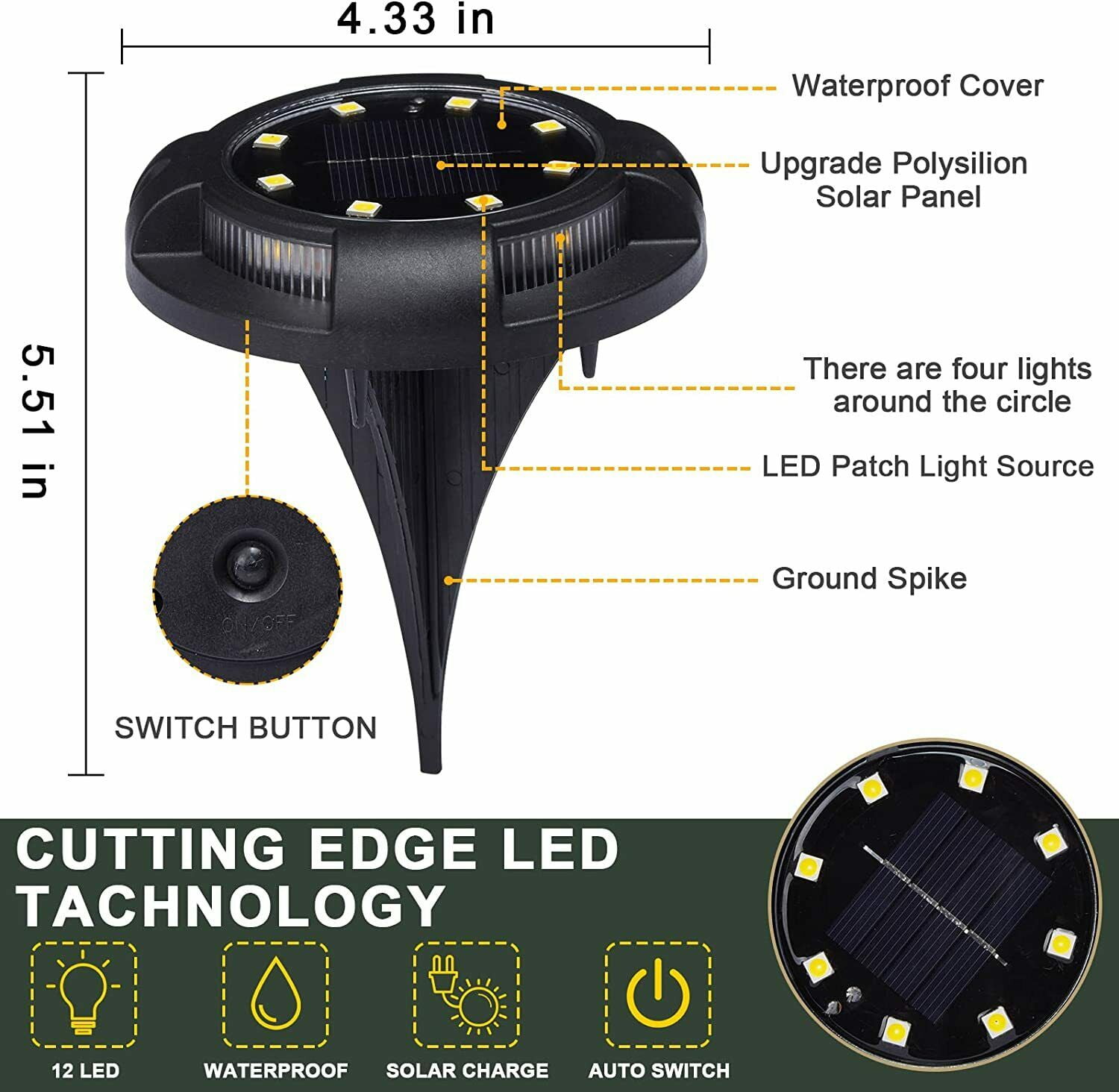8pcs Solar Ground Lights 12 LED Buried Lawn Lamp Yard Path Landscape Lights