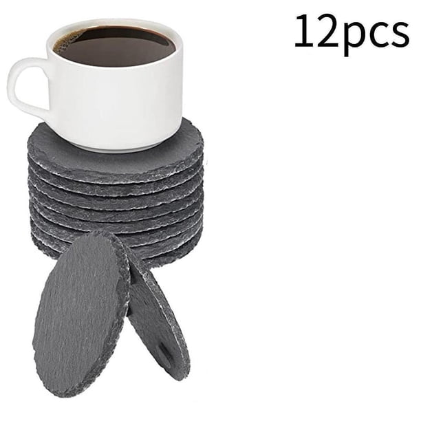 12 posavasos de pizarra para bebidas, posavasos para tazas, decoración de mesa, juego de posavasos de piedra, con soporte para mesa de café en casa, Redondo