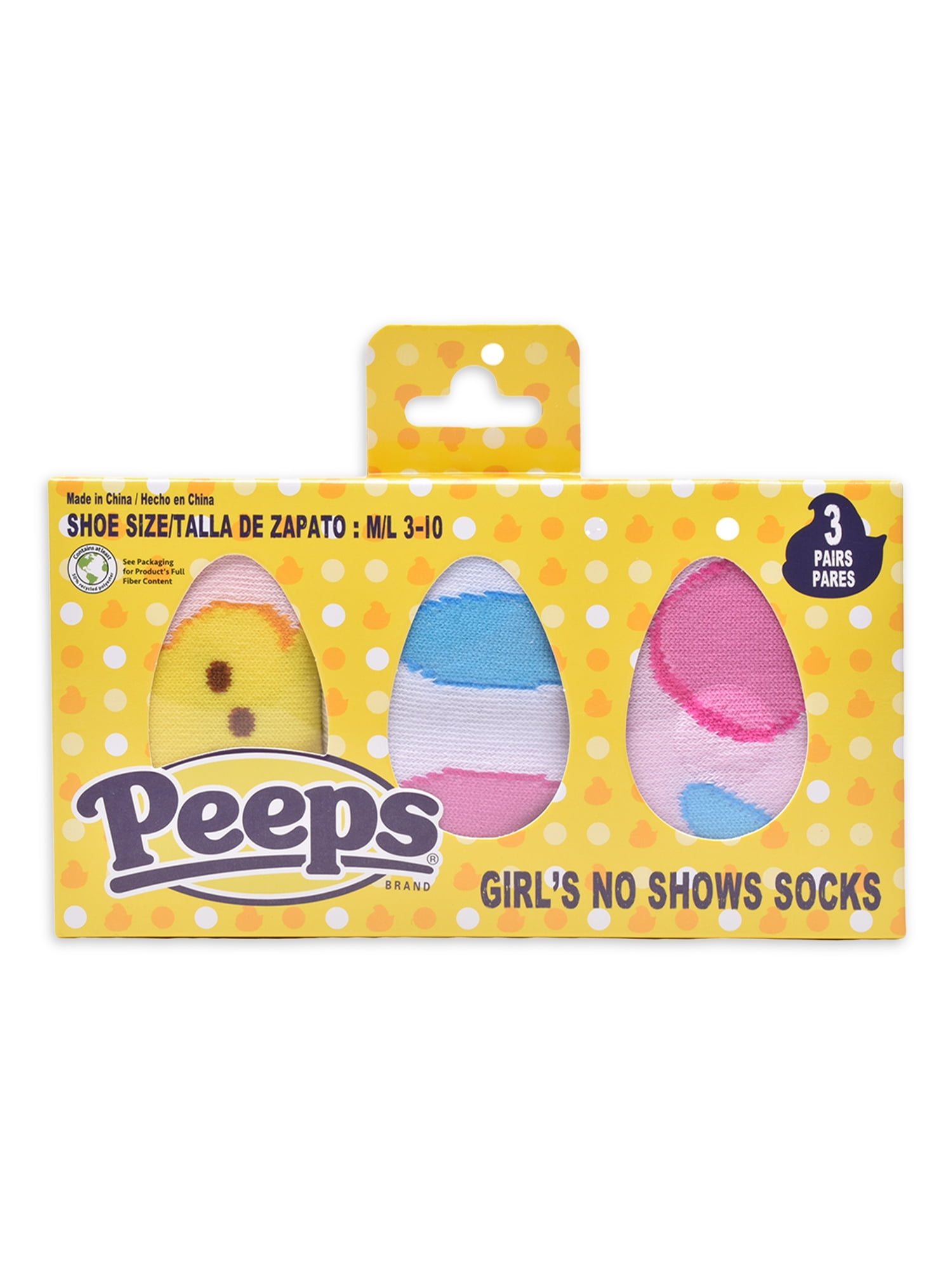 Peeps Girls No Show Socks, Gift Box, 3 pairs, Pastel Colors