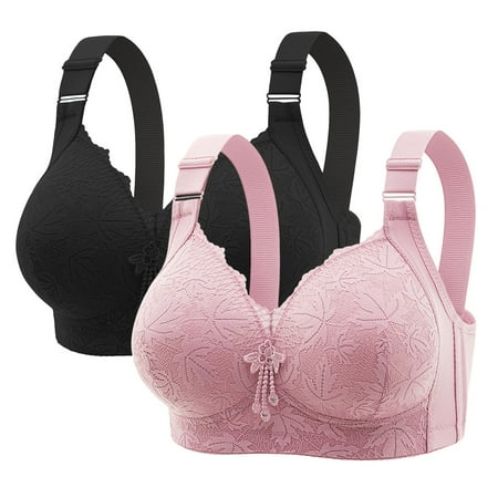 Gnurob 2 Pack Push Up Bralette for Women Wireless Push Up Bra Sexy Lace Bralettes Cozy Adjustable Straps Bras Beauty Back Underwear Full Support Brassiere Clearance Saving Pink 36