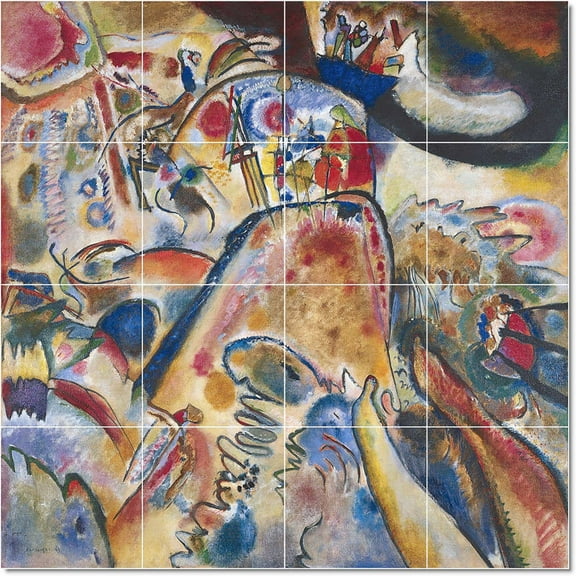 Ceramic Tile Mural-Wassily Kandinsky Abstract Tile Mural Commercial Remodel. 17" w x 17" h using (16) 4.25 x 4.25 ceramic tiles