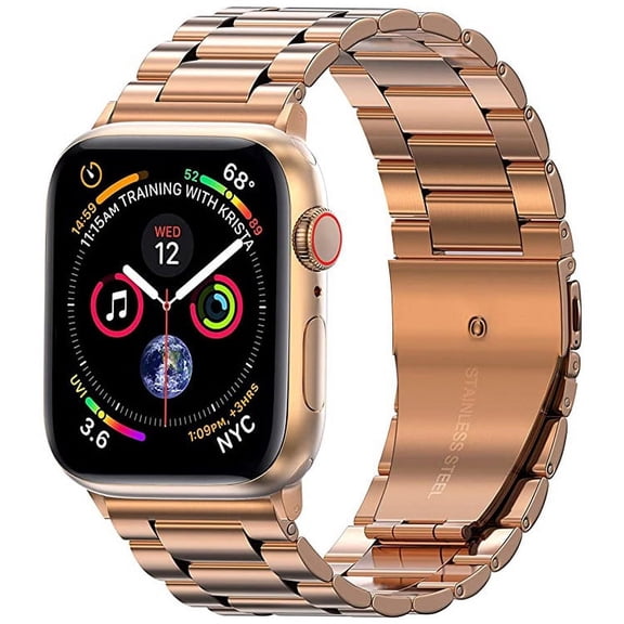 Compatible with Apple Watch Band 42mm 44mm 45mm,Business Stainless Steel Metal Wristband for iWatch SE Series 7/6/5/4/3/2/1 (Rose Gold, 42mm/44mm/45mm)