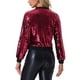 thumbnail image 3 of CHAQUETA DE LENTEJUELAS PARA MUJER INSPIRE CHIC CON CIERRE DE CREMALLERA Y BOLSILLOS OCULTOS TIPO BOMBER TALLA XS ROJO VINO, 3 of 6