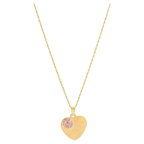 Brilliance Fine Jewelry 10K Yellow and Pink Gold Flower Heart Disk on Gold Filled Necklace,18"
