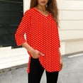 thumbnail image 4 of XPMWRP Women's Polka Dot V Neck Tunic Top 3/4 Sleeve Loose Fit Casual Blouse Flowy Longline Shirt for Daily Wear Red M, 4 of 6
