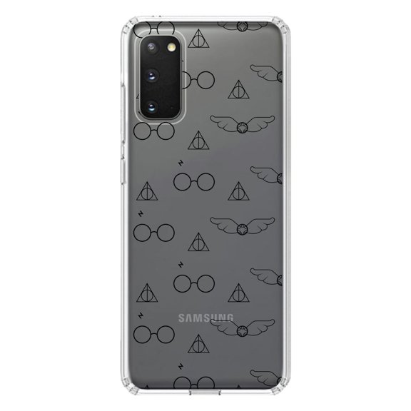 DistinctInk Clear Shockproof Hybrid Case for Galaxy S20 ULTRA / 5G (6.9" Screen) - TPU Bumper, Acrylic Back, Tempered Glass Screen Protector - Round Glasses with Symbol and Snitch