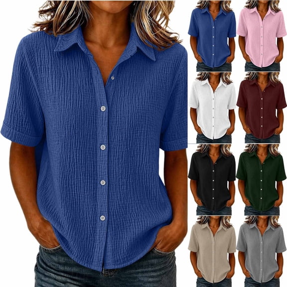 Fancifize Womens Camp Shirts Short Sleeve Collared Button Down Texture Blouses Summer Tops Casual Shirt S-2XL