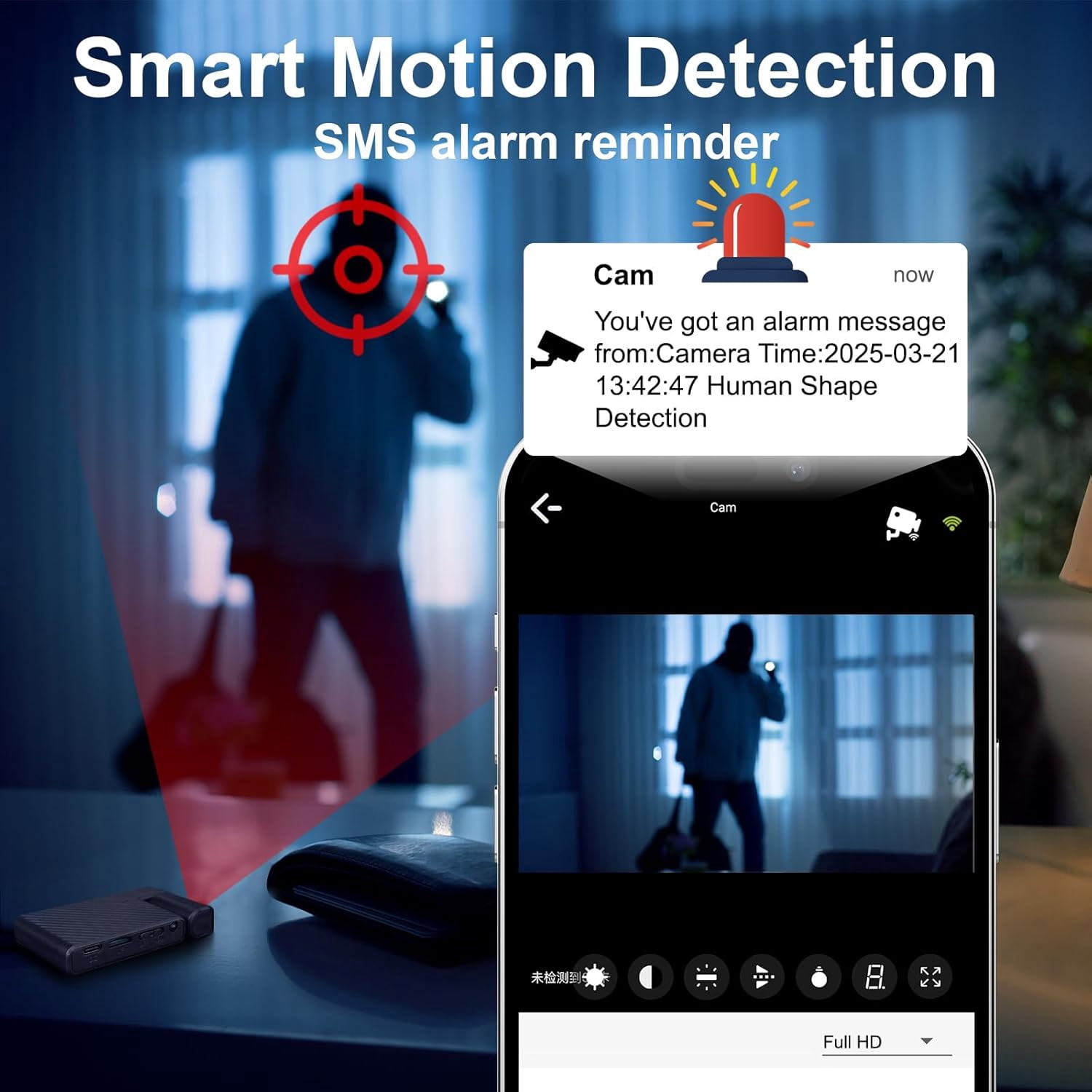 Mini WiFi Camera HD 180° Rotating Lens,Wireless Security Camera with Night Vision Portable Body Cam,Remote View Motion Detection Phone App Control & Real-Time Alerts for Home/Baby/Pet/Nanny Monitor