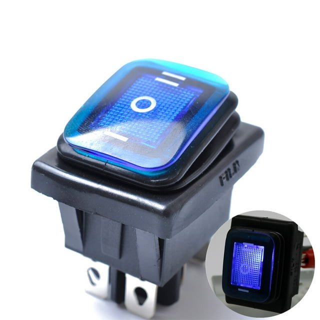 KAKOWELY Rocker Toggle On-Off-On 6 12V DC Car Boat Automobiles Waterproof LED Latching (Blue Light),1.65"X1.5"X1.1"