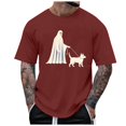 thumbnail image 1 of YDLCAFD Walking Dog Male Print Theme Casual Crewneck Graphic Plus Size Shirt Printed Solid Color Short Sleeve Top, 1 of 5
