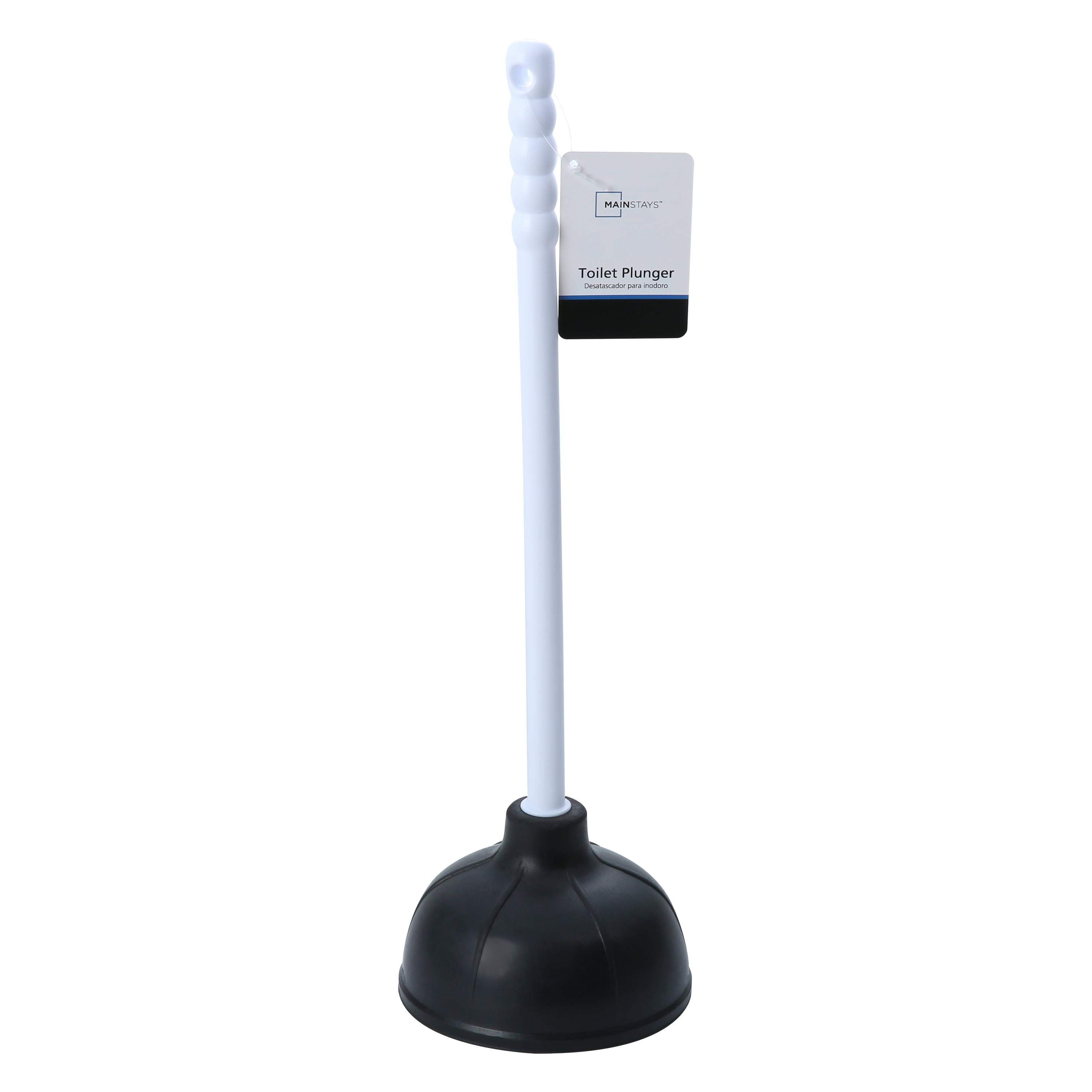 Mainstays Toilet Plunger, 18 in Plastic Handle, Rubber Cup, White