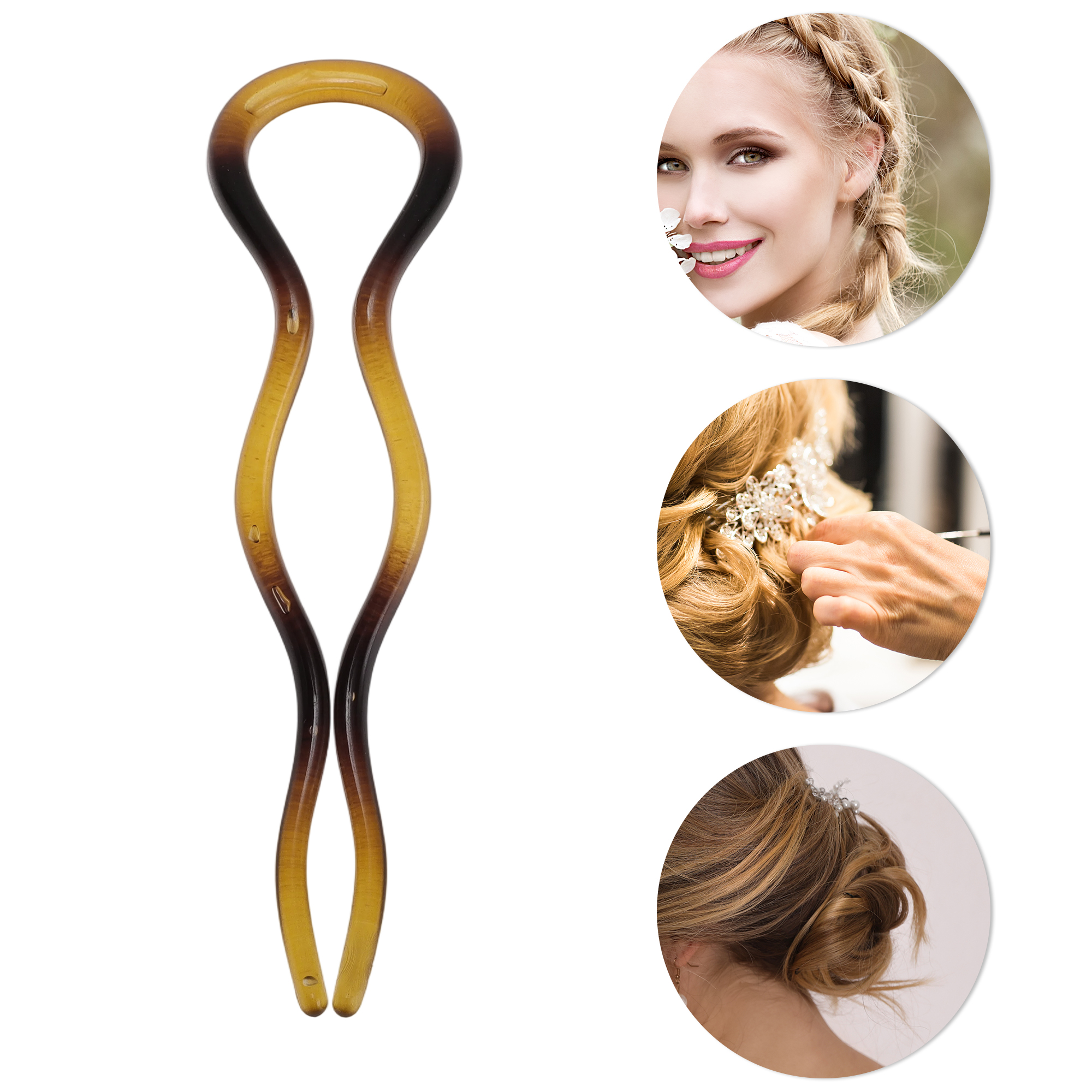 Unique Bargains U-shaped Hair Pin 4.92"x1.38" 1 Pc Matte Yellow Brown