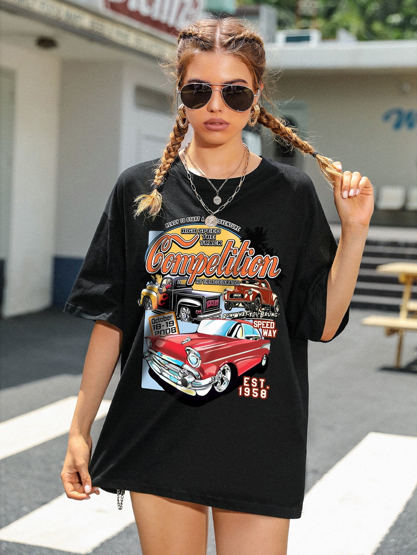 Women's Car Slogan Graphic Drop 