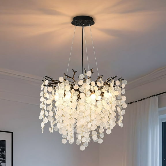 Modern Black Tree Branch Chandelier 6-Light, 18 inch Linear Pendant Light with Adjustable Height, for Dining Room, Kitchen Island, Foyer Entryway