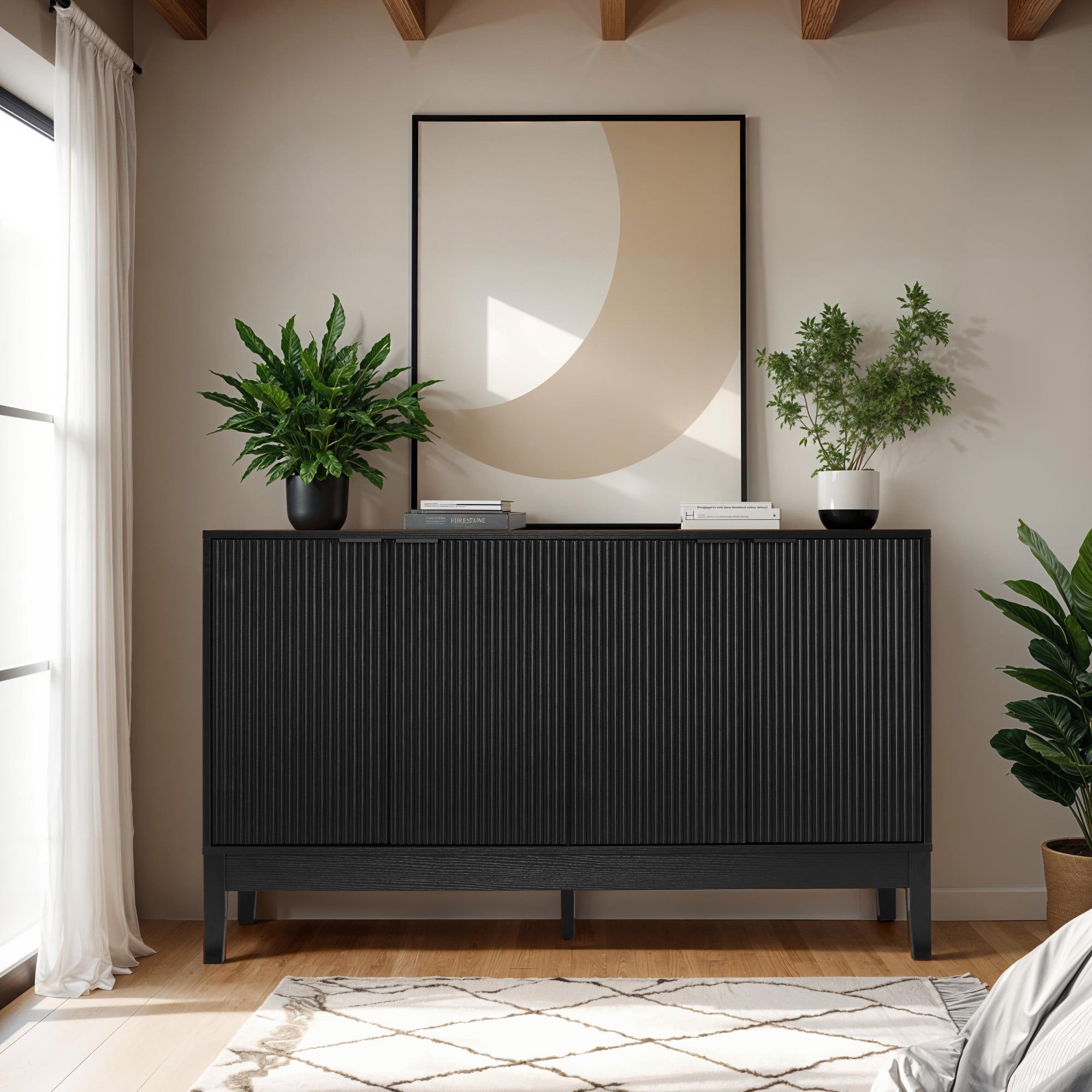 Best Choice Products 4-Door Reeded Storage Cabinet w/ Soft-Close Doors, Multipurpose Accent Furniture - Black