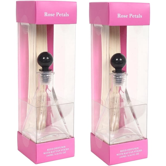 Hosley Rose Floral Petals Reed Diffuser Set of 2, 100 mL Each, Scented Home Fragrance for Bedroom, Bathroom and Living Room Decor