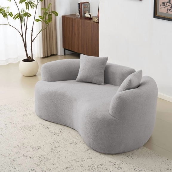 67" Teddy Velvet Small Loveseat Couch, 2 Seater Sofa with No Assembly, Comfortable Loveseat with High-Density Foam for Living Room, Grey