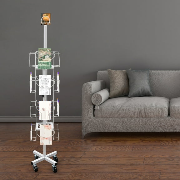Rotating Greeting Card Rack, Display Stand Spinning, Pocket Rotating Holder White