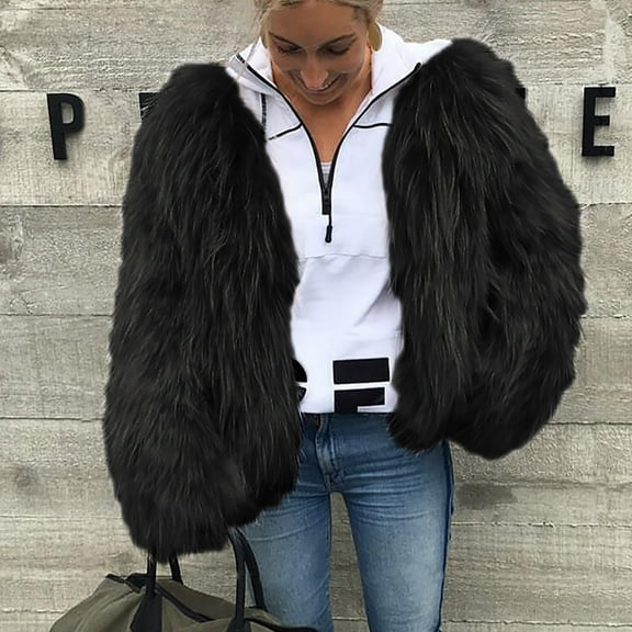 Babysbule Winter Jackets for Women Ladies Casual Fashion Solid Color Faux Plush Warm Jacket Coat