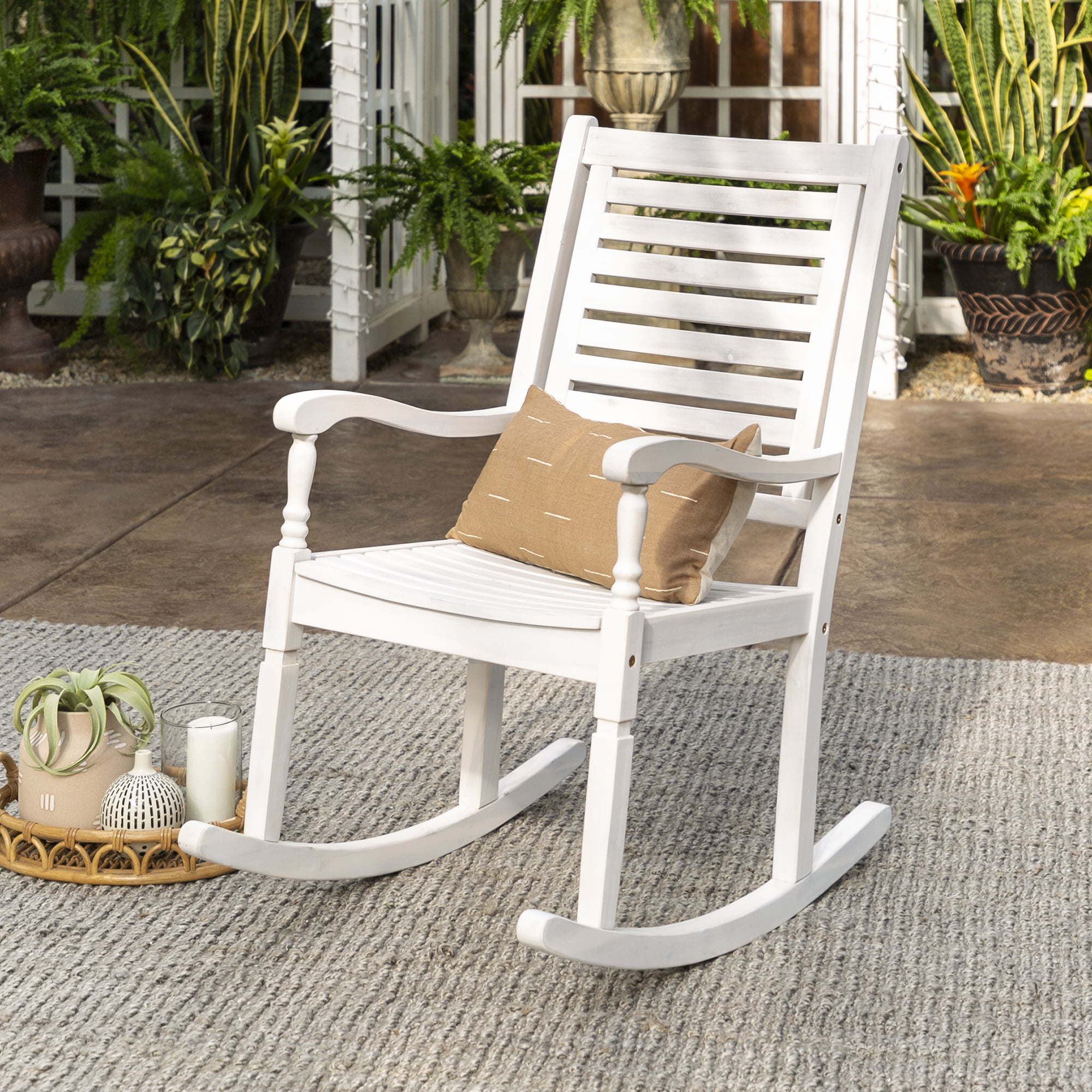 manor park solid wood outdoor patio wash rocking chair white wash   walmart
