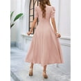 thumbnail image 2 of Women A Line Dress Formal Summer Elegant Dresses Trendy Casual V Neck Dress Short Sleeve Vacation Cocktail Dress Gray Pink XL, 2 of 7