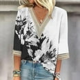 thumbnail image 2 of Jewelreauty Plus Size Tunic Tops for Women Lace Elbow Length V Neck Graphic Blouse Summer Casual Tee, 2 of 5
