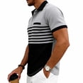 thumbnail image 6 of Shirts for Men Color Block Casual Waffle Knit Pocket Short Sleeved Half Button Stand Collar Top Gray XL, 6 of 9