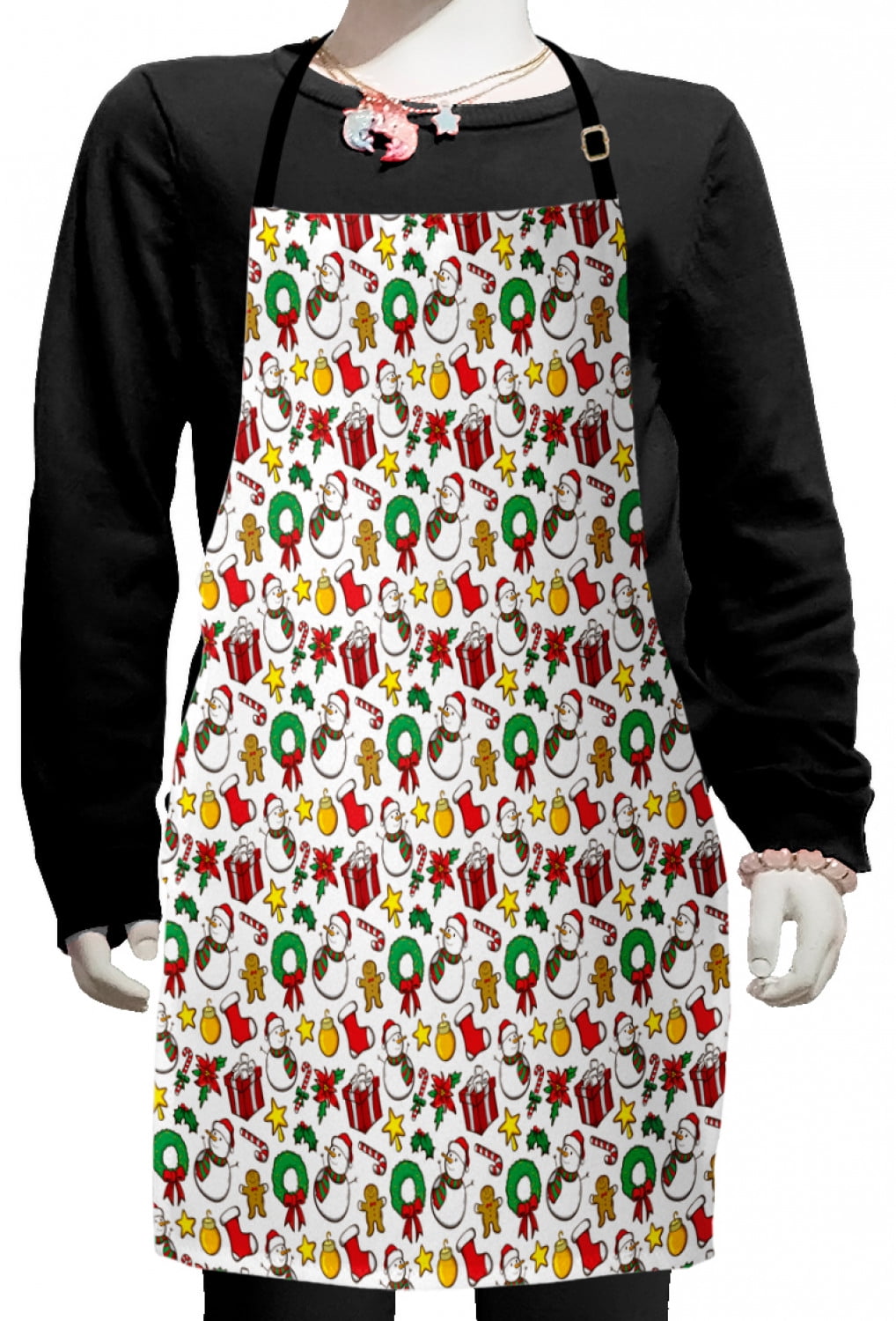 Christmas Kids Apron, Celebration of Xmas Garland Candy Cane Snowman