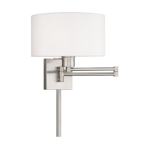 Livex Lighting 11" 1-Light Swing Arm Metal & Fabric Wall Lamp in Brushed Nickel