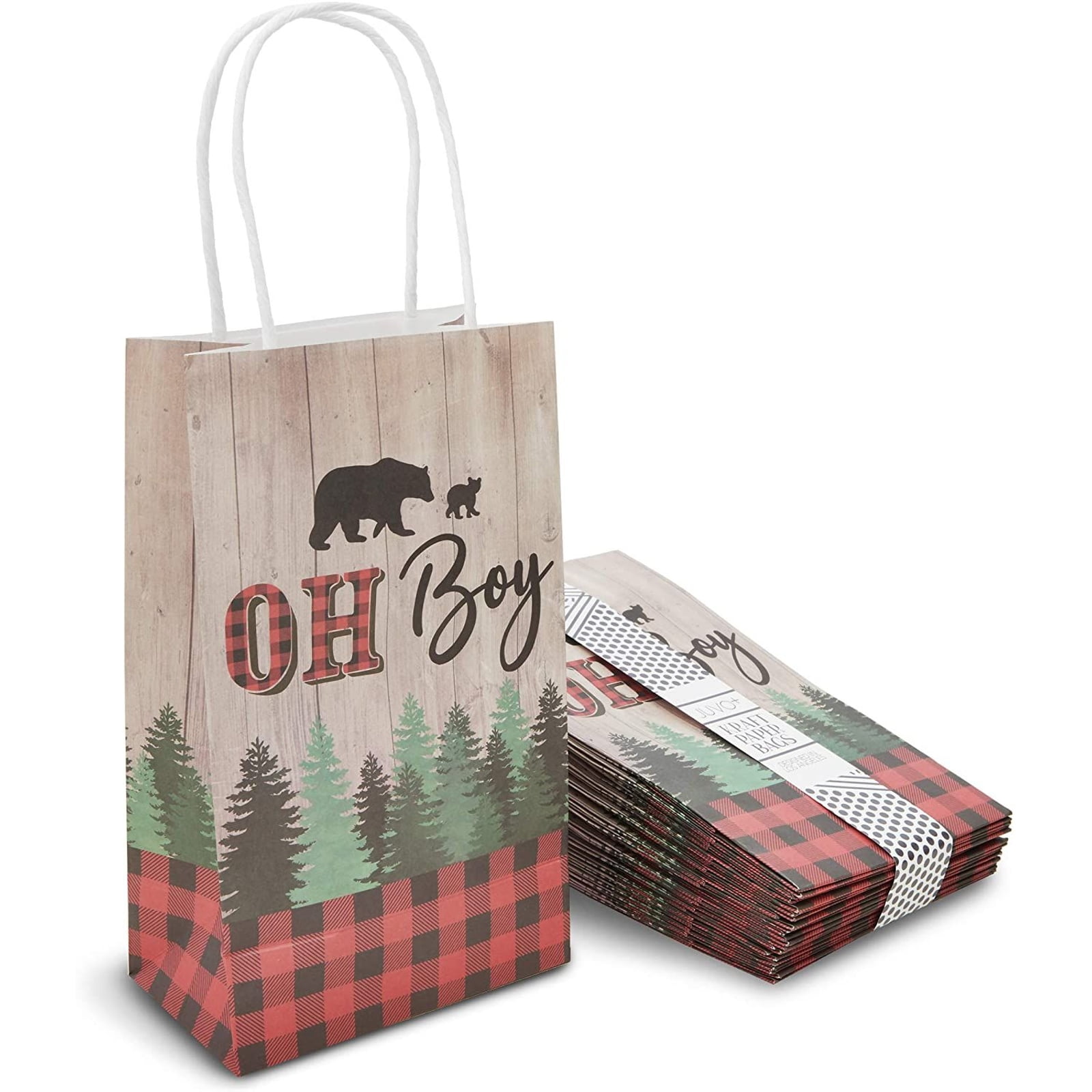 24 Pack Buffalo Plaid Paper Party Favor Gift Bags with Handles for Baby Shower and  Gift Wrap, 9'x5.3'