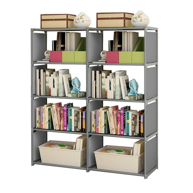 Étagère de Rangement Moderne Grise à 5 Niveaux à Double Rangée avec Acier Galvanisé et Manche en PP, Tissu Enduit Imperméable - Bibliothèque Polyvalente pour Chambre/salon, Organisateur de Livres pour Étudiants/enfants, Assemblage Facile