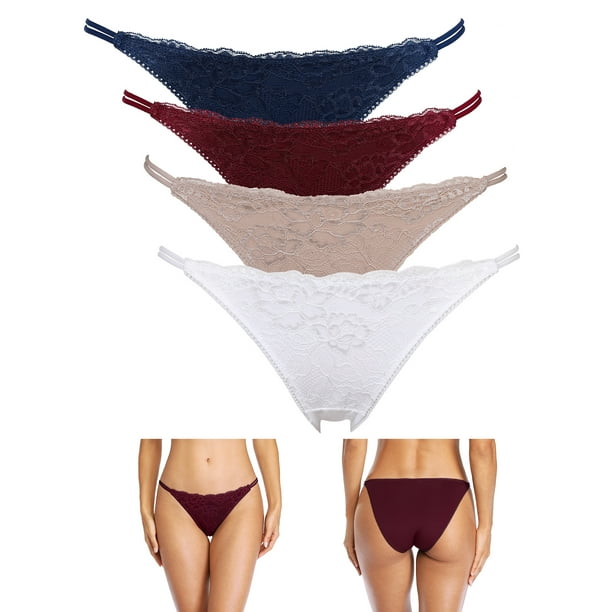 Charmo Women's Lace Bikini Underwear String Panties Pack of 4