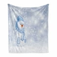 thumbnail image 1 of Winter Soft Flannel Fleece Throw Blanket, Kids Toddler Design Happy Snowman Cartoon Style Merry Christmas Theme, Cozy Plush for Indoor and Outdoor Use, 50" x 70", Pale Blue White, by Ambesonne, 1 of 6