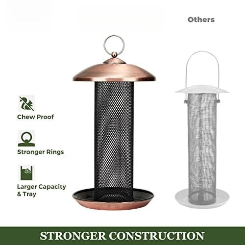 Finch Feeders for Outdoors Hanging, Metal Mesh Tube Bird Feeder for Nyjer/Thistle Seed, 2.5 lbs Large Capacity (Antique Copper)