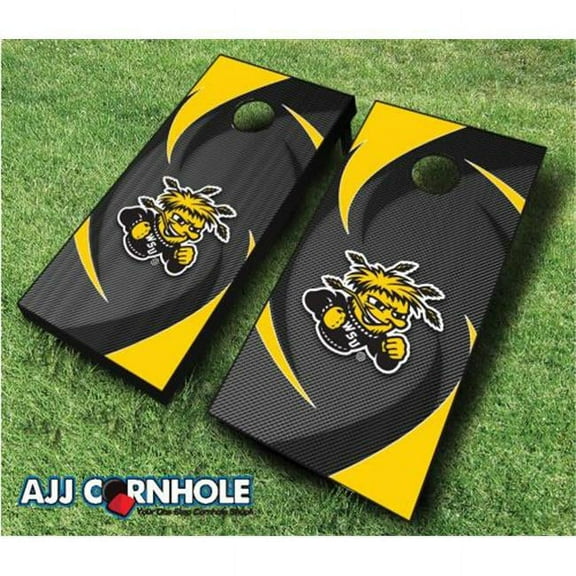 AJJCornhole 110-WichitaStateSwoosh Wichita State WuShock Swoosh Theme Cornhole Set with Bags - 8 x 24 x 48 in.