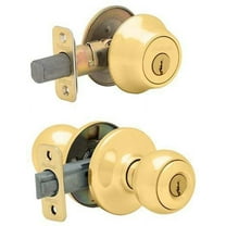 Kwikset Polo Entry Knob and Single Cylinder Deadbolt Combo Pack - Adjustable Metal - Polished Brass