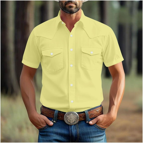 Yaoyar Men Casual Shirt Retro Solid Color Short Sleeve Pocket Button Lapel Short Sleeve Lapel Top Casual Shirts Summer Beach Shirts Vacation Wedding Shirts