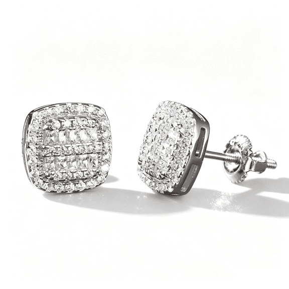KIJ 1.71 Carat Baguette Cluster Square Moissanite Stud Earrings,14K White Gold Plated 925 Sterling Silver Hypoallergenic VVS1 Simulated Diamond GRA Certified Gifts for Men Women