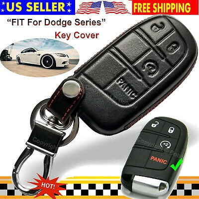 Dobrev Genuine Leather 4 Button Cover Case Skin Fob Protector for Dodge Ram Durango Challenger Jeep Renegade Trailhawk Compass Cherokee Key