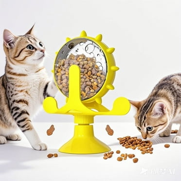FWMB Interactive Cat Food Treats Dispenser Toy for Indoor Cats, 360° Rotating Windmill Suction Cup Toys for Small Pet, Puzzle Original Slow Dog Feeder Snack Distribution & Exercise Wheel Toy
