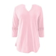 thumbnail image 5 of Lixiuxyad Spring And Summer V Neck Lace Three Quarter Sleeve Loose Top T Shirt For Women Summer Tee Shirts,Pink XXL, 5 of 5