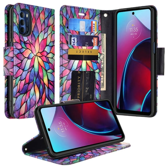 SPY CASE Case for Moto G Stylus 5G 2022 Phone Case [Kickstand] Leather Wallet Case Cover Pouch for Girls Women - Rainbow