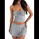 thumbnail image 3 of Conjuntos de Dos Piezas de Verano para Mujer, Estilo Y2K, para Salir, con Top Corto Fruncido y Lazo, y Falda Minifalda Plisada de Tiro Bajo. Gris S, 3 of 7