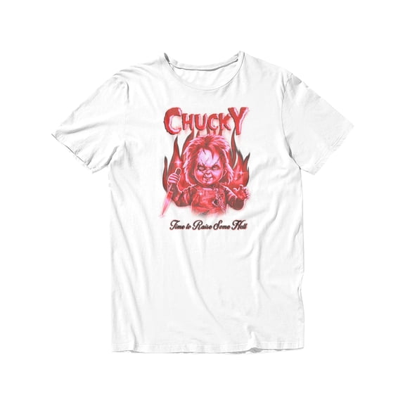 Chucky Child’s Play Time to Raise Some Hell Graphic Short Sleeve T-Shirt For Men (White, S-XXL)
