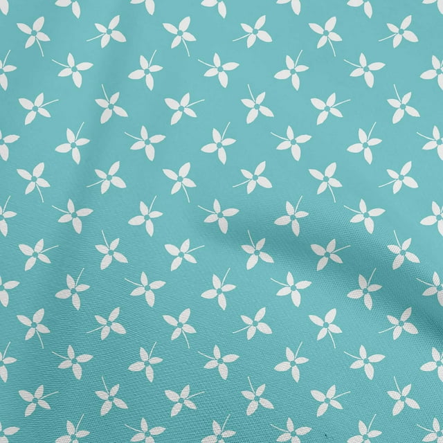 oneOone Tissu Polyester Spandex Bleu Turquoise à Fleurs Tissu pour Robe Tissu Imprimé au Mètre 56 Pouces de Large
