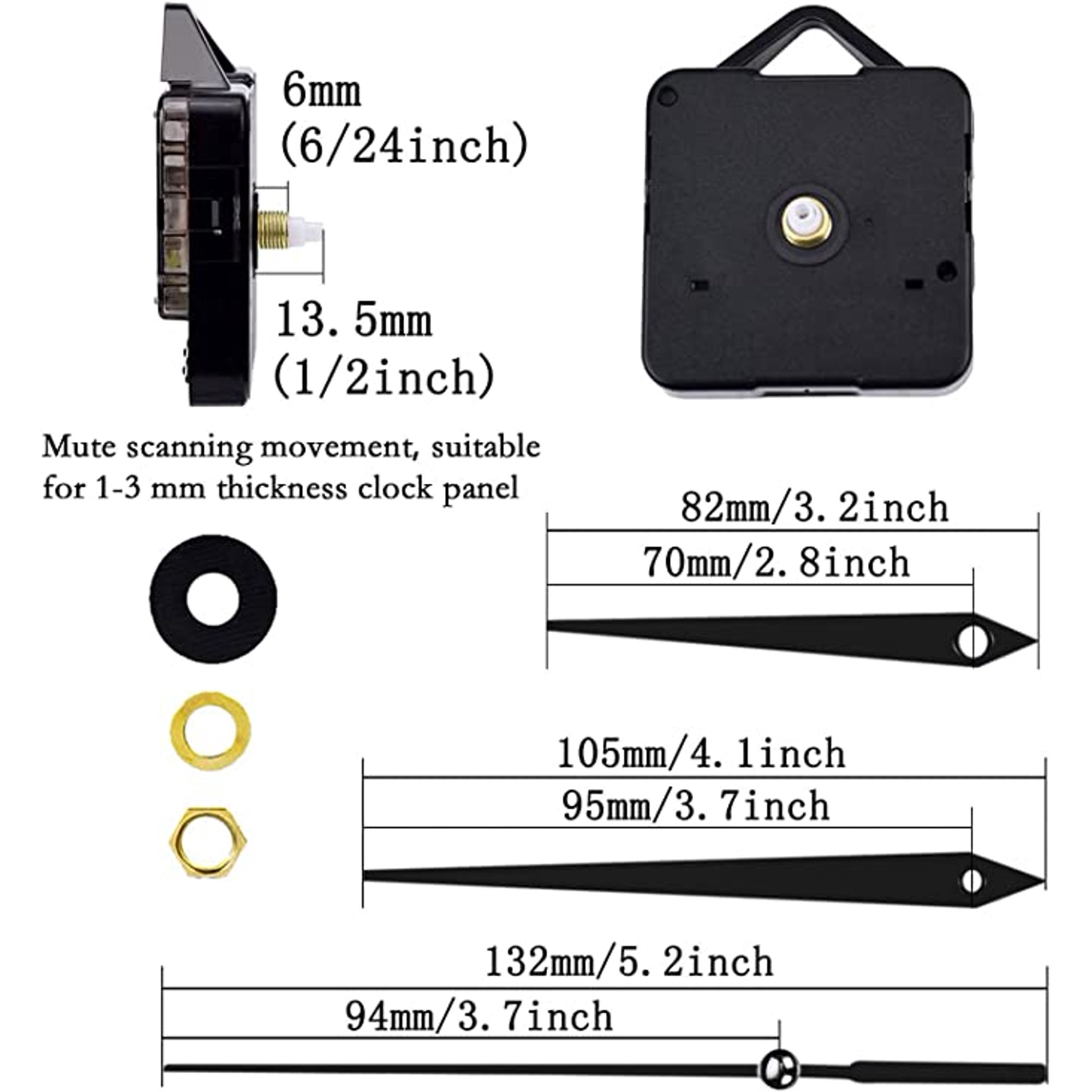 Kit Mécanisme Horloge Pendule Quartz Silencieux Avec Aiguilles - Noir 14.7x1.1cm DIY